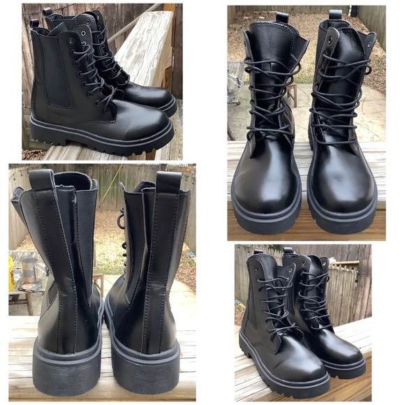 Black Tall Combat Boots - Picture 1 of 5